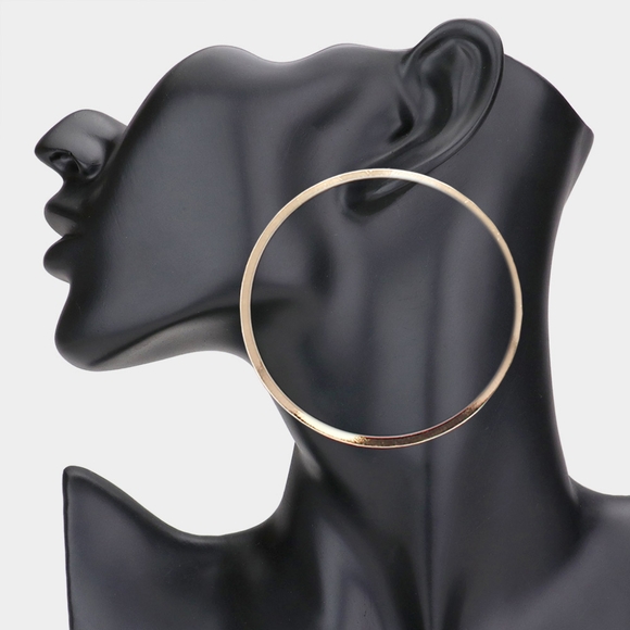 Simple Large Gold Circle Hoop Earrings Metal Stylish Statement Jewelry Round - Picture 1 of 2